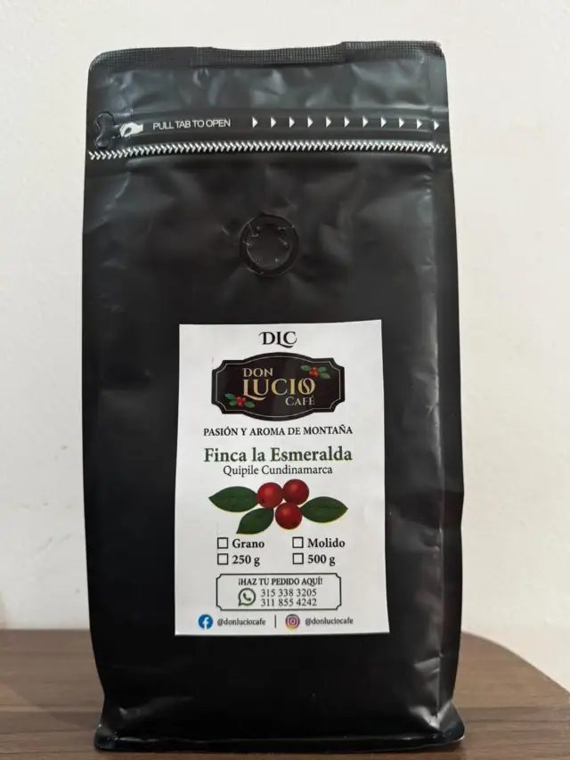Bolsa negra de café Don Lucio, finca La Esmeralda, Quipile, Cundinamarca